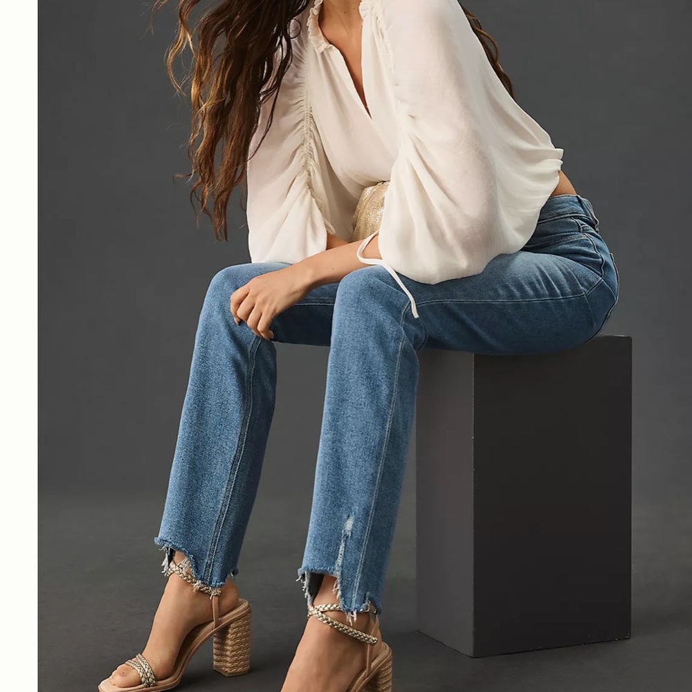 Paige Cindy High-Rise Raw Hem Straight Leg Jeans | Stretchy